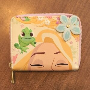 Disney Loungefly Cream and Pink Rapunzel Wallet with Blue Flower